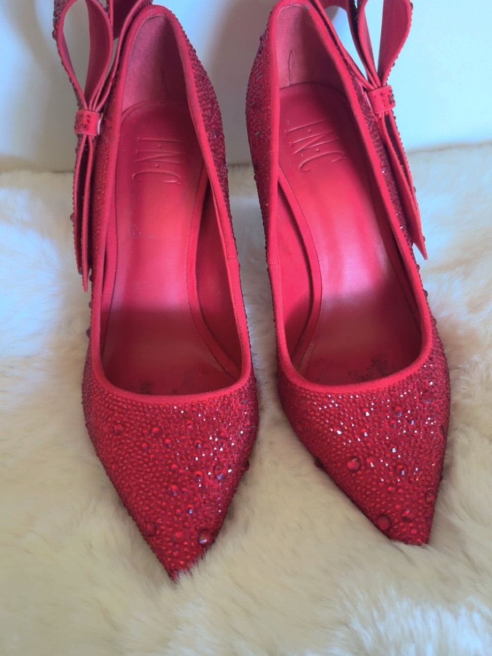 INC International Concepts Red Crystal-Embellished Pointed Toe Pumps